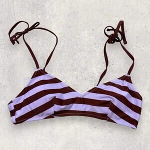 Aerie Swim V Scoop Neck Tie Strap Bikini Top Women’s Medium Purple Stripe - NWOT